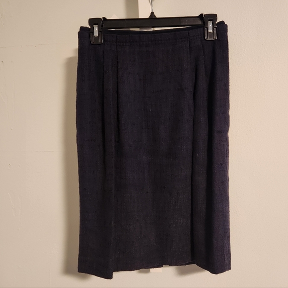 Tory Burch Navy Tweed Pencil Skirt Size 4 | Cotton Ramie Midi Knee Length Small - Picture 3 of 10